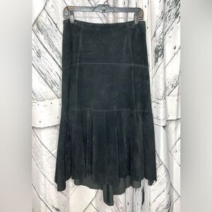 CAbi Black Suede Skirt High Low Trumpet Side Zip Partially Lined 8
